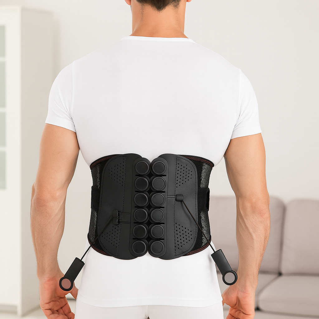 Adjustable Lumbar Support Back Brace for Lower Back Pain Relief with Dual Pulley System