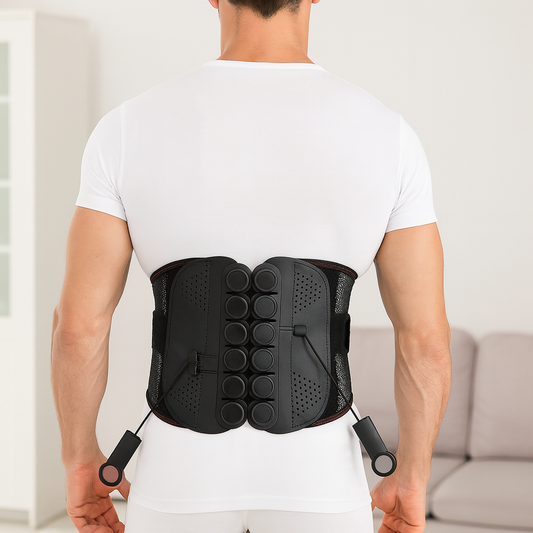 Adjustable Lumbar Support Back Brace for Lower Back Pain Relief with Dual Pulley System